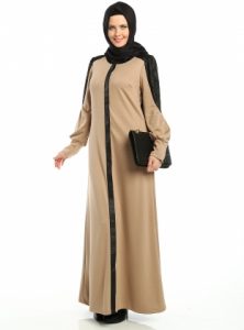 Kolları Dantel Detaylı Bej Ferace